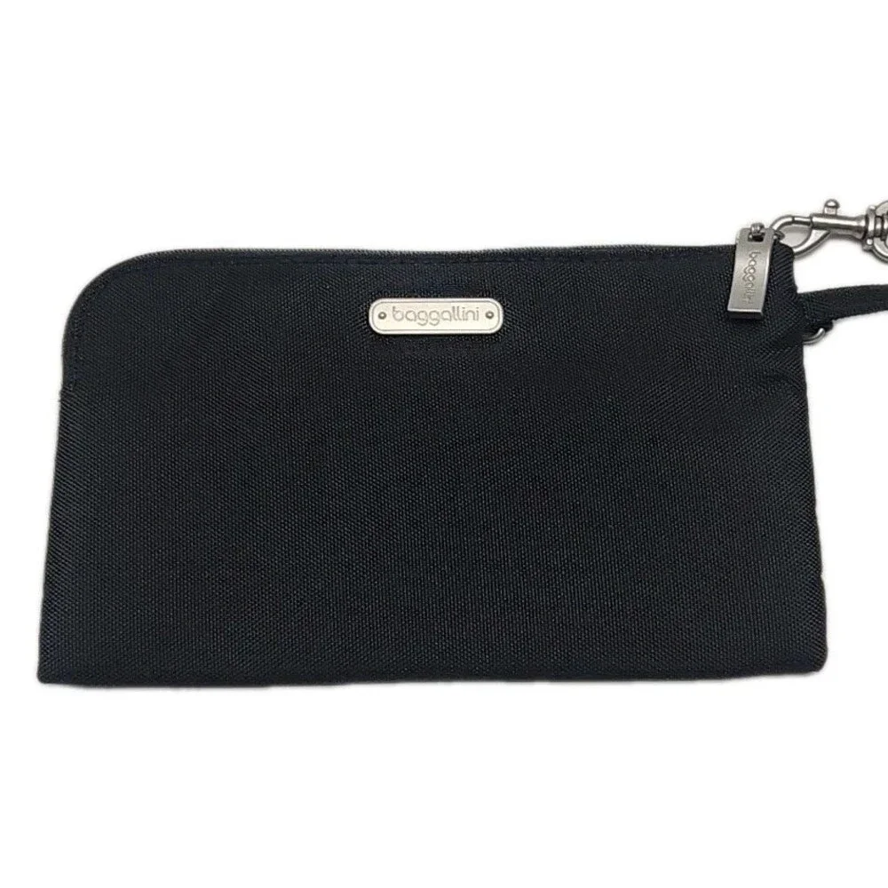 Baggallini Wristlet Wallet Card Slots RFID Nylon Black Flat Zip Small 7.5